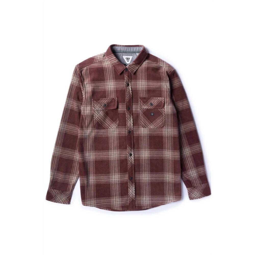 NEW VISSLA men's eco-friendly polar flannel shirt in fired brick